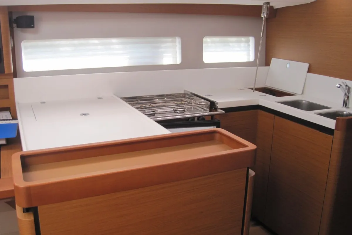 Galley of Enrica, a Jeanneau Sun Odyssey 440 sailboat at Capo d'Orlando, Italy