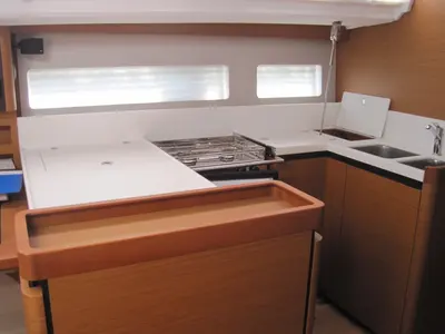 Galley of Enrica, a Jeanneau Sun Odyssey 440 sailboat at Capo d'Orlando, Italy
