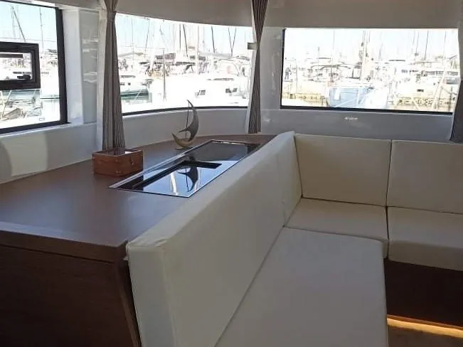 Salon of Silhouette, a Lagoon 50 catamaran at Athens, Greece