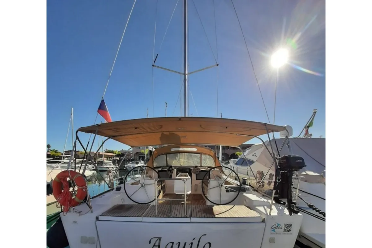 Exterior view of Aquilo, a Dufour 460 GL sailboat at Tonnarella, Italy