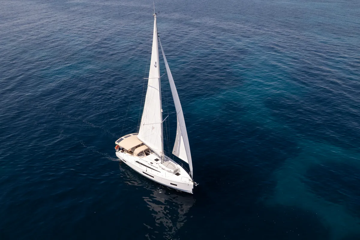 Exterior view of Netos, a Beneteau Oceanis 40.1 sailboat at Athens, Greece