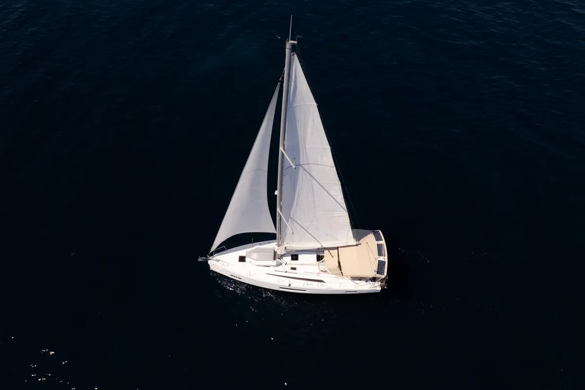 Exterior view of Netos, a Beneteau Oceanis 40.1 sailboat at Athens, Greece
