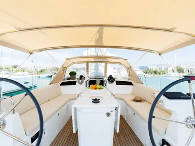 Deck of Netos, a Beneteau Oceanis 40.1 sailboat at Athens, Greece