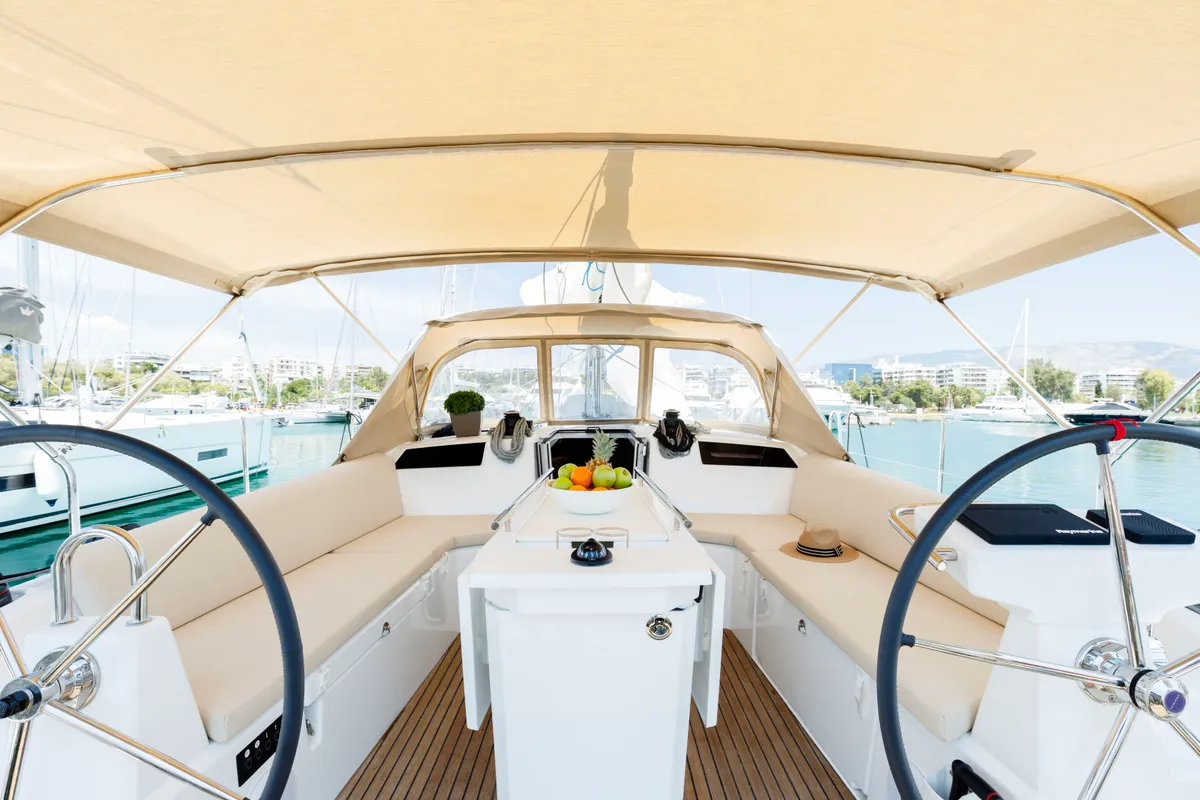 Deck of Netos, a Beneteau Oceanis 40.1 sailboat at Athens, Greece