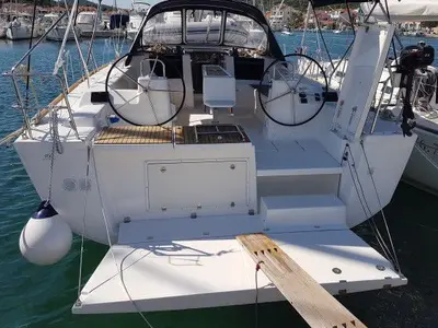 Filicudi, a Dufour 460 Grand Large sailboat at Tonnarella, Italy