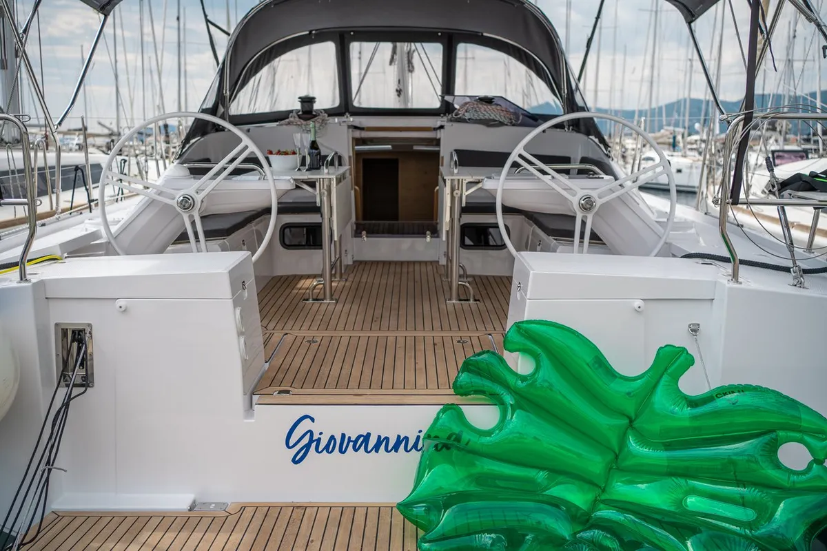 Deck of Giovannina, a Elan Impression 45 sailboat at Kaštela, Croatia