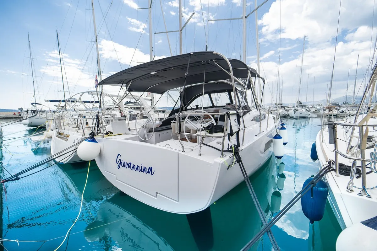 Exterior view of Giovannina, a Elan Impression 45 sailboat at Kaštela, Croatia