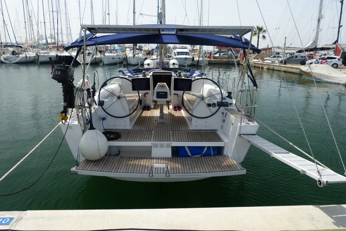 Sunny Blue, a Dufour 382 Grand Large sailboat at Palma de Mallorca, Spain