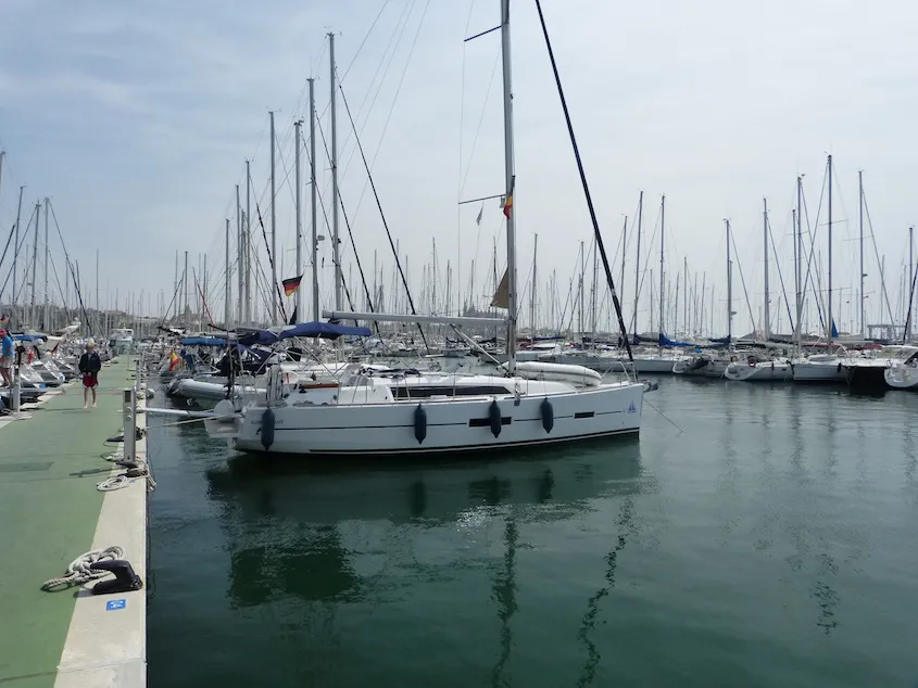 Sunny Blue, a Dufour 382 Grand Large sailboat at Palma de Mallorca, Spain