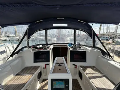 Sunny Blue, a Dufour 382 Grand Large sailboat at Palma de Mallorca, Spain