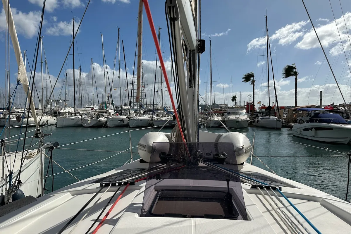Sunny Blue, a Dufour 382 Grand Large sailboat at Palma de Mallorca, Spain