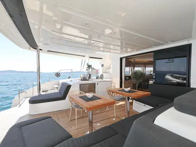 Deck of NOMAD, a Lagoon 55 catamaran at Split, Croatia