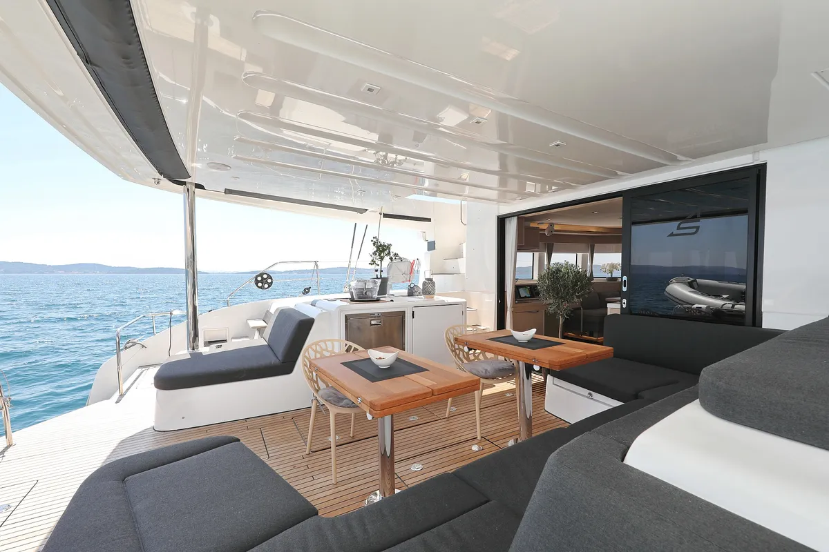 Deck of NOMAD, a Lagoon 55 catamaran at Split, Croatia