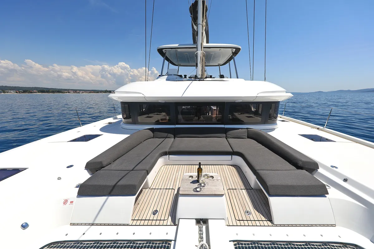 Cockpit of NOMAD, a Lagoon 55 catamaran at Split, Croatia