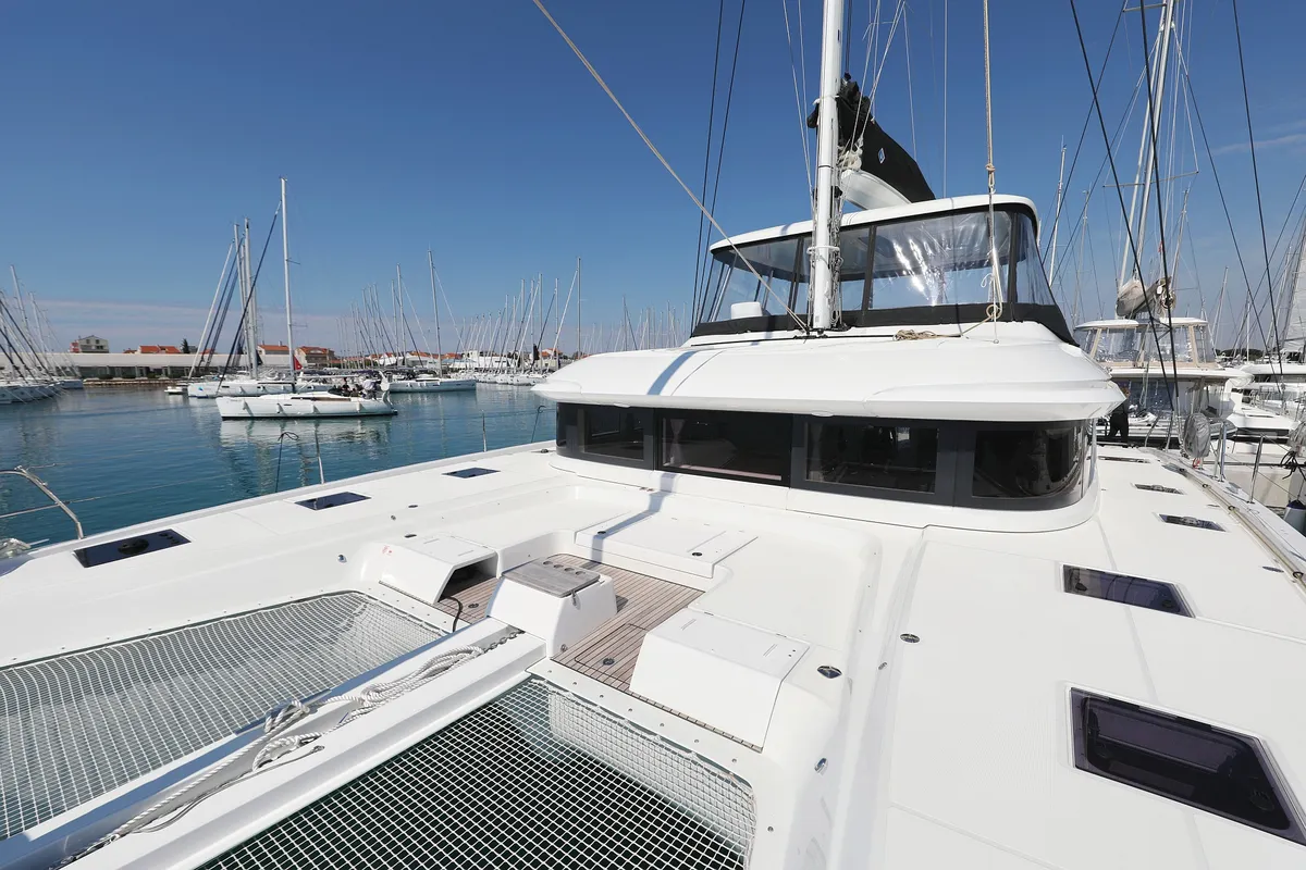 Deck of NOMAD, a Lagoon 55 catamaran at Split, Croatia