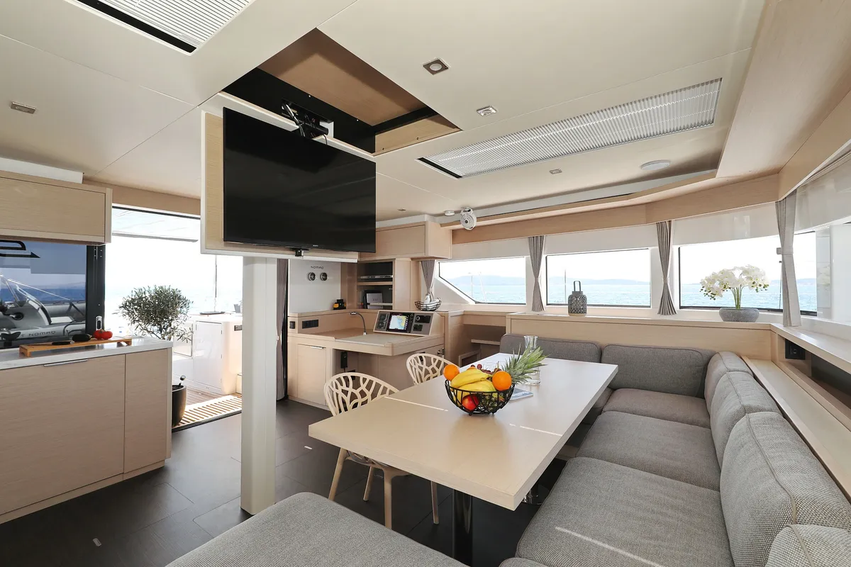 Salon of NOMAD, a Lagoon 55 catamaran at Split, Croatia