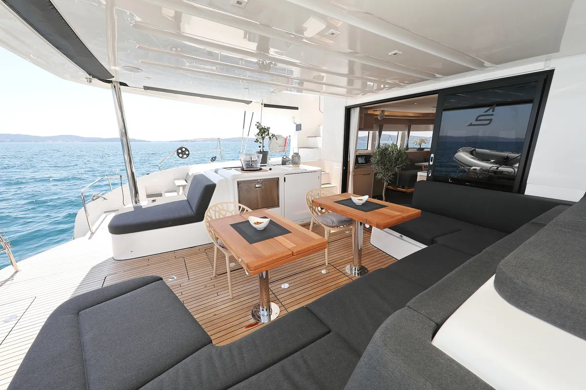 Deck of NOMAD, a Lagoon 55 catamaran at Split, Croatia
