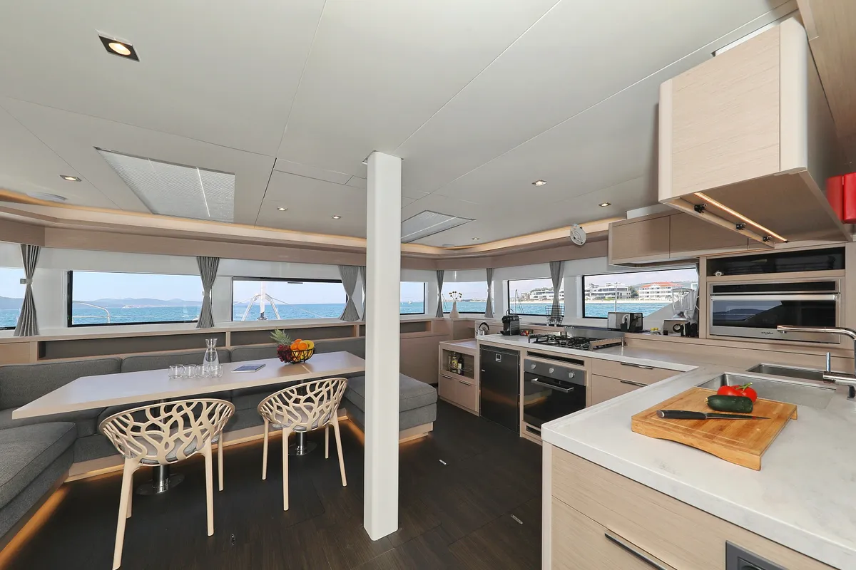 Salon of NOMAD, a Lagoon 55 catamaran at Split, Croatia