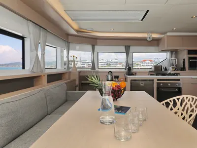 Salon of NOMAD, a Lagoon 55 catamaran at Split, Croatia