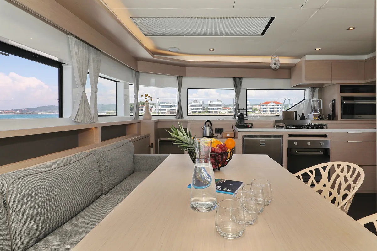 Salon of NOMAD, a Lagoon 55 catamaran at Split, Croatia