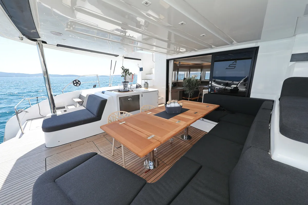 Deck of NOMAD, a Lagoon 55 catamaran at Split, Croatia