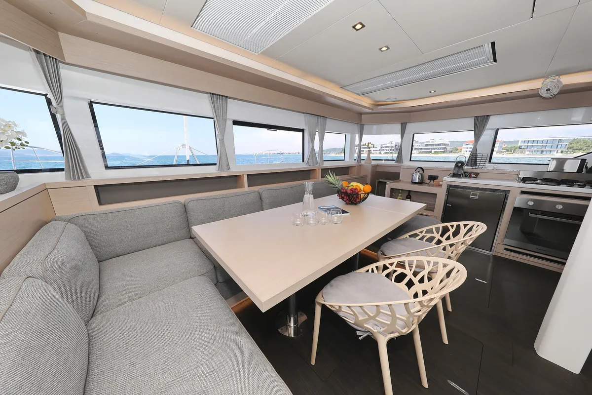 Salon of NOMAD, a Lagoon 55 catamaran at Split, Croatia