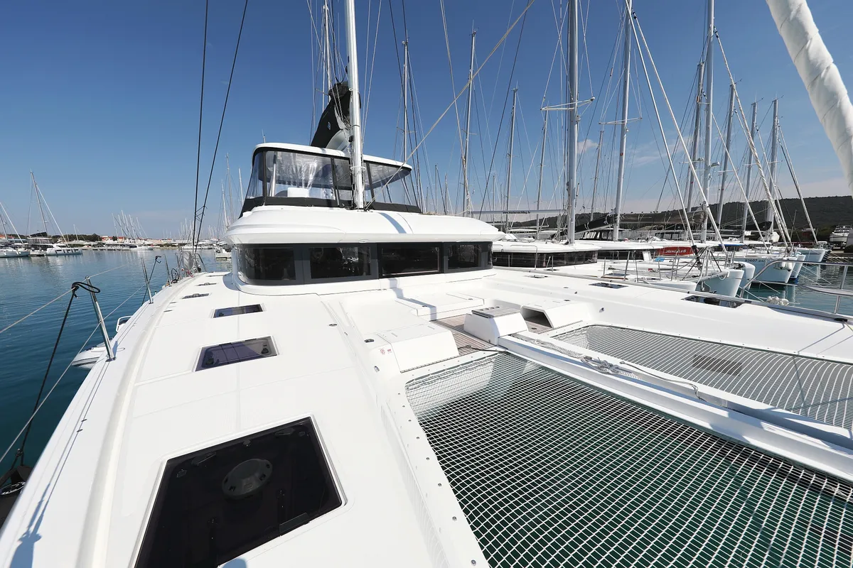 Deck of NOMAD, a Lagoon 55 catamaran at Split, Croatia