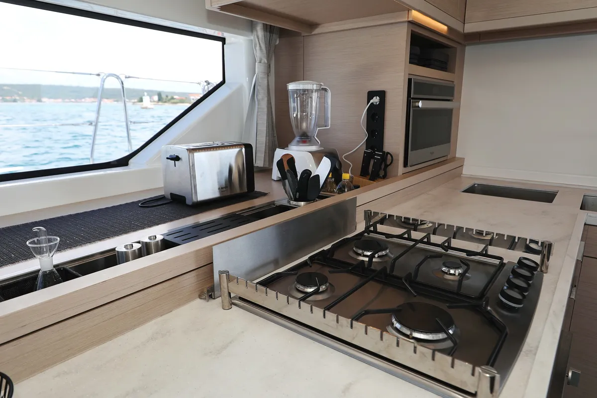 Galley of NOMAD, a Lagoon 55 catamaran at Split, Croatia
