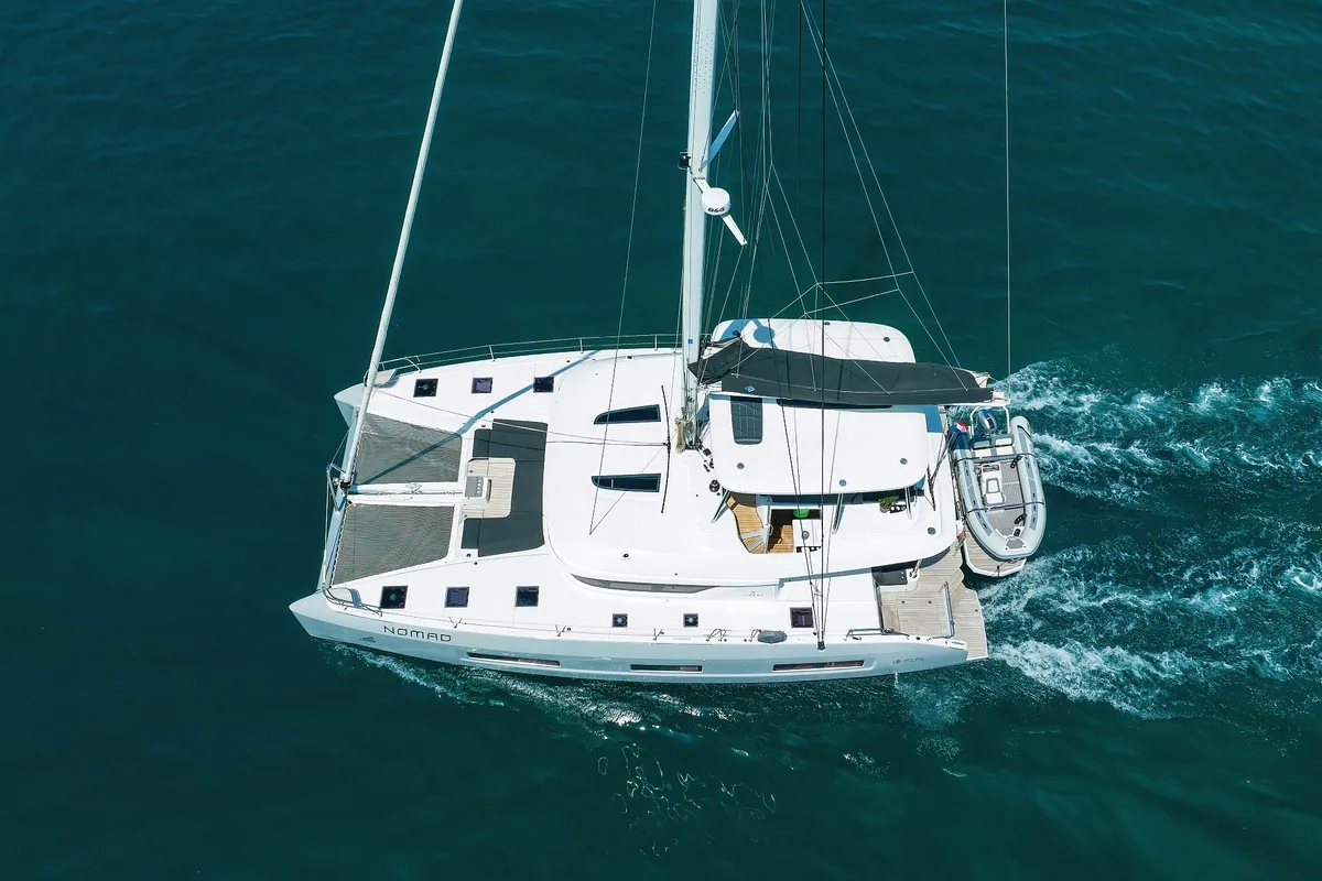 Exterior view of NOMAD, a Lagoon 55 catamaran at Split, Croatia