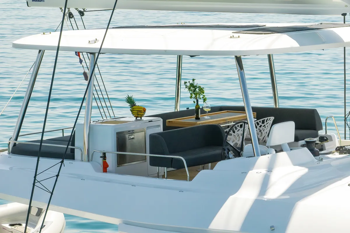 Deck of NOMAD, a Lagoon 55 catamaran at Split, Croatia