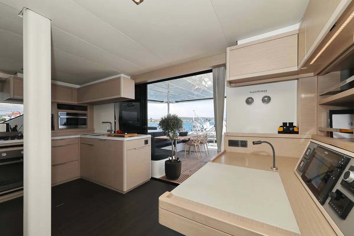 Salon of NOMAD, a Lagoon 55 catamaran at Split, Croatia
