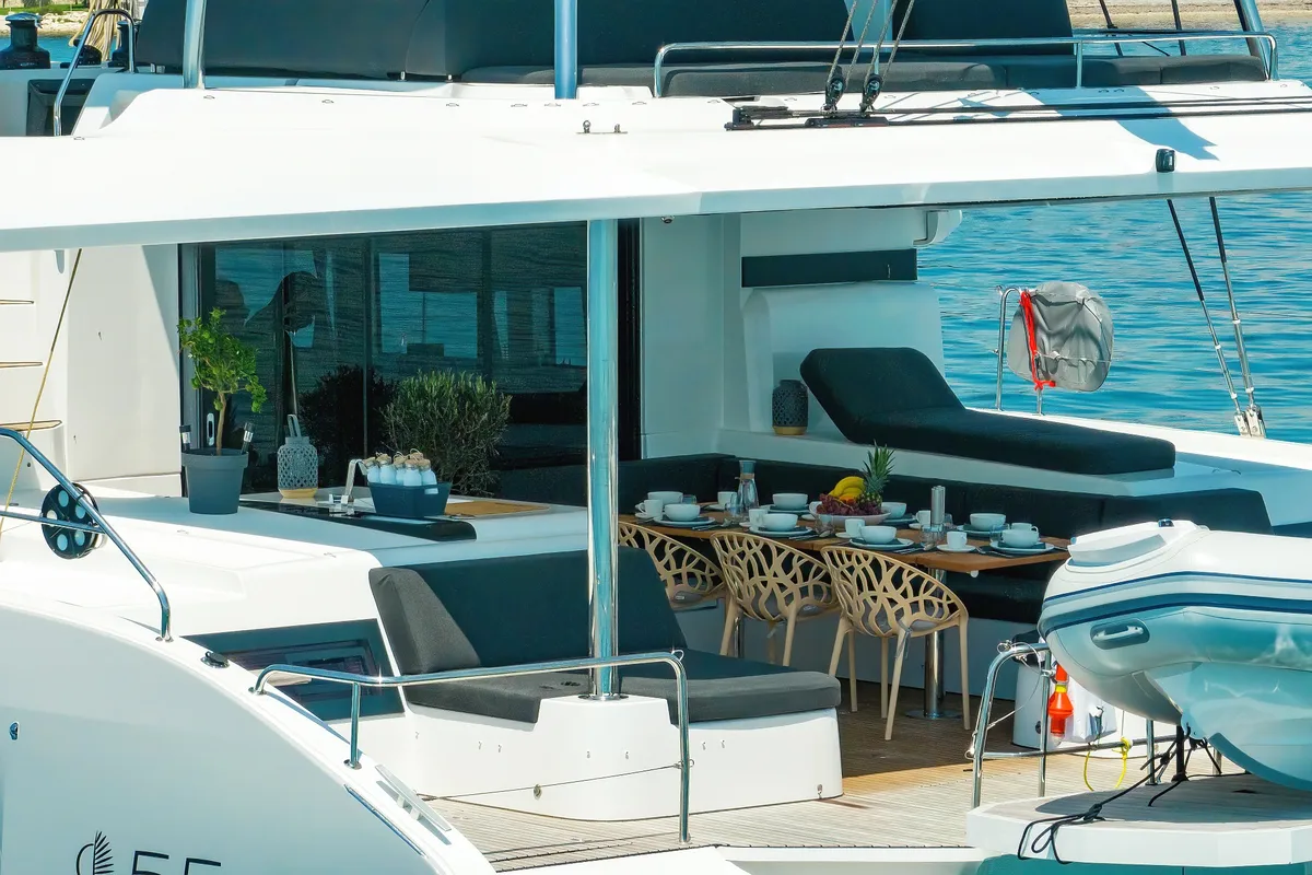 Deck of NOMAD, a Lagoon 55 catamaran at Split, Croatia