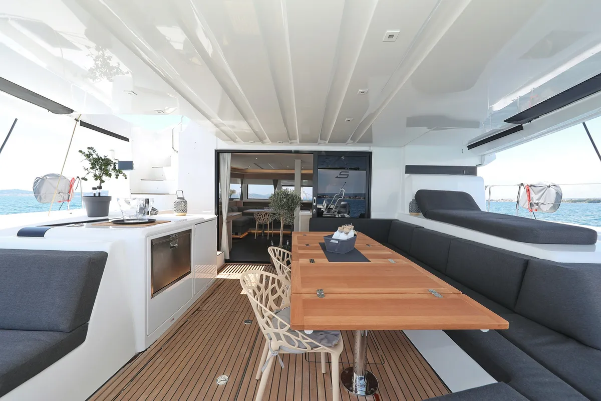 Deck of NOMAD, a Lagoon 55 catamaran at Split, Croatia