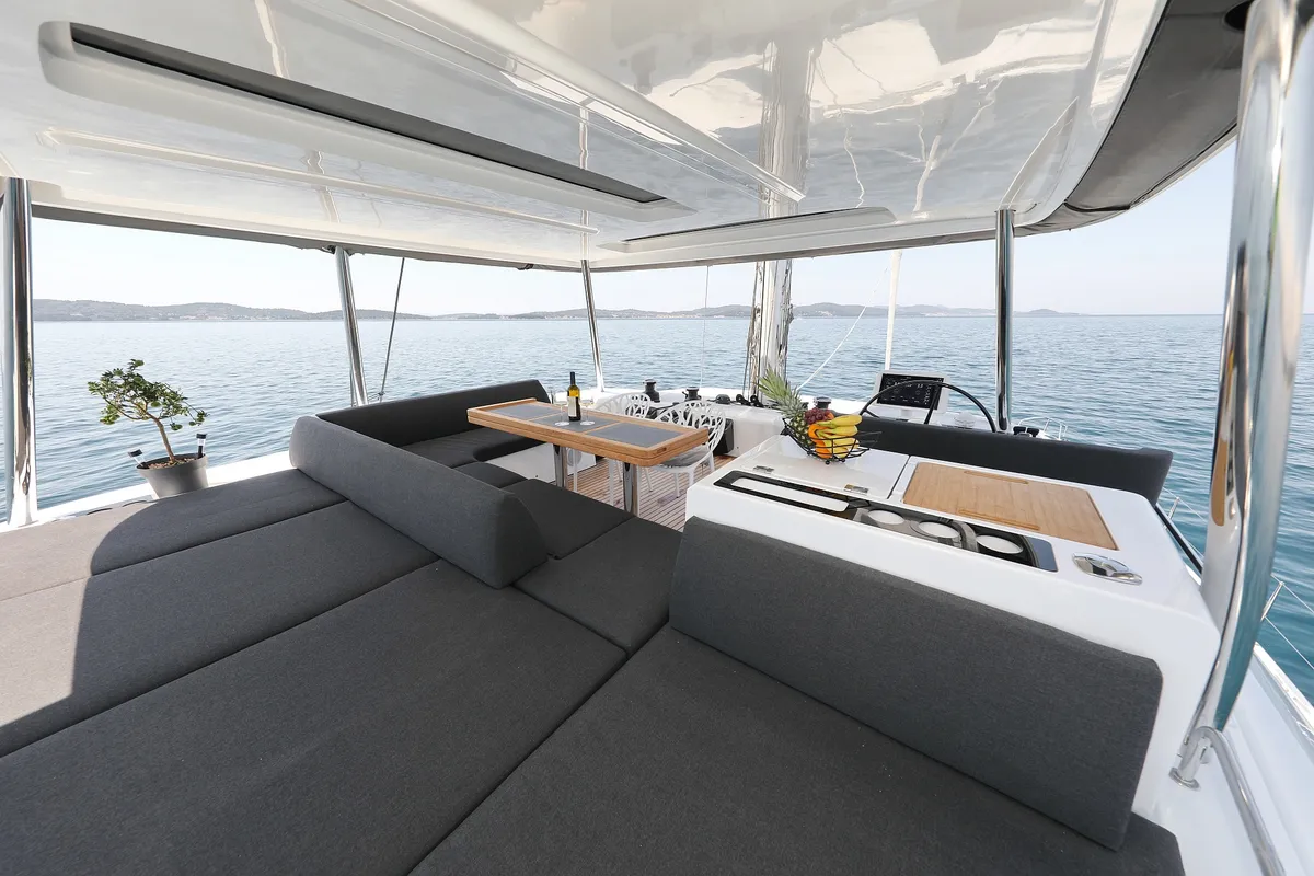 Deck of NOMAD, a Lagoon 55 catamaran at Split, Croatia