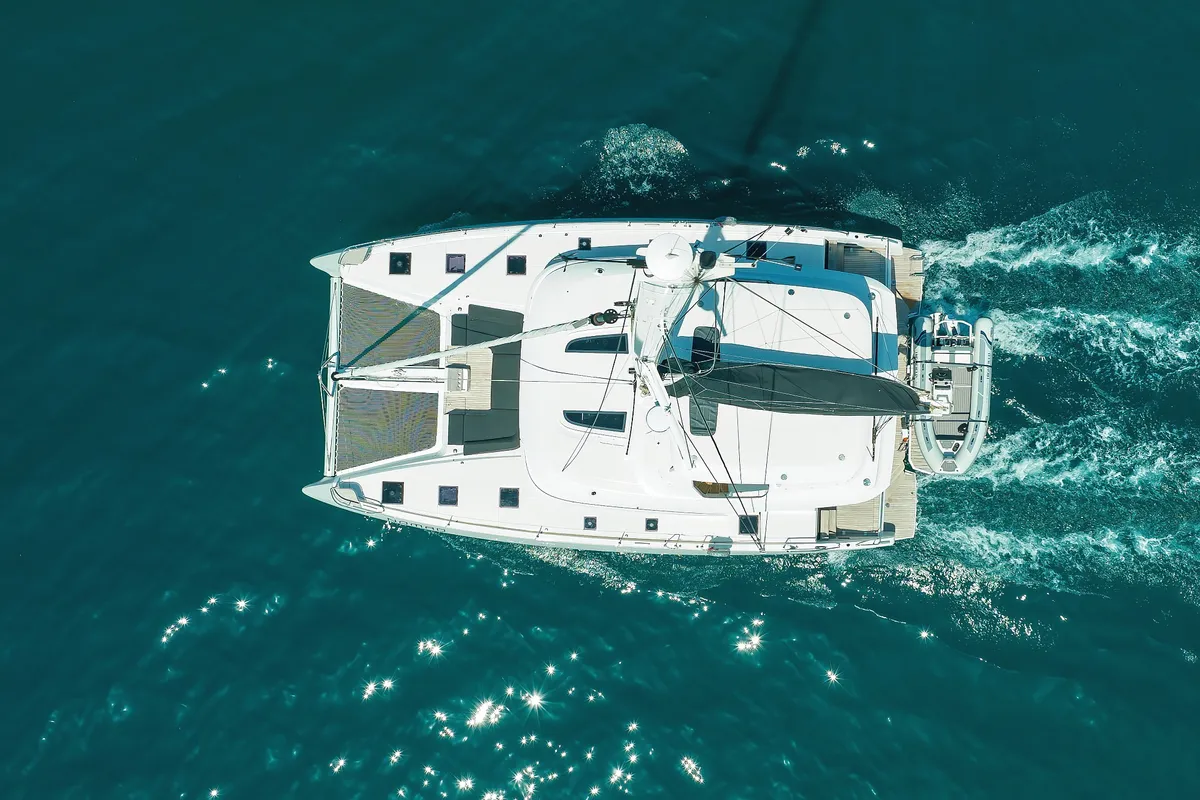 Exterior view of NOMAD, a Lagoon 55 catamaran at Split, Croatia