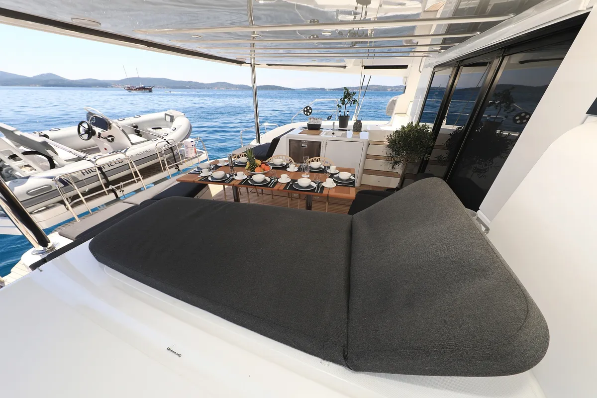 Deck of NOMAD, a Lagoon 55 catamaran at Split, Croatia