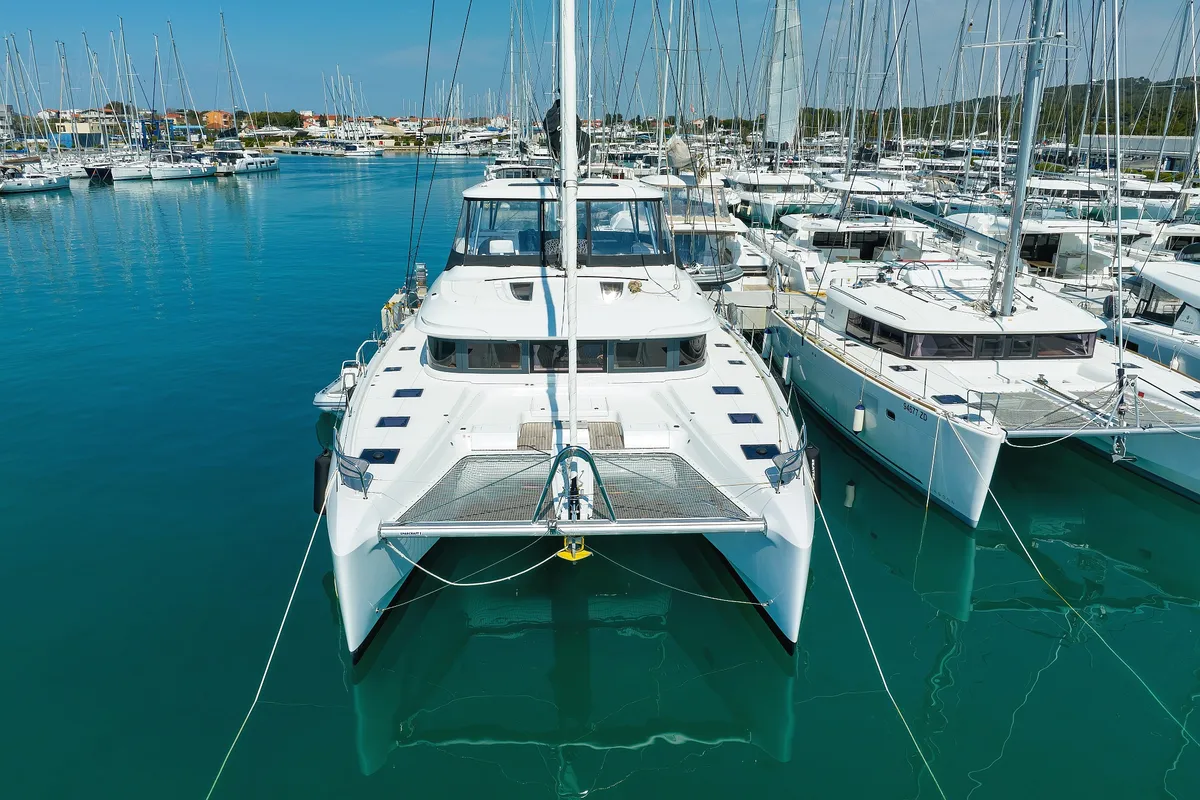 Exterior view of NOMAD, a Lagoon 55 catamaran at Split, Croatia
