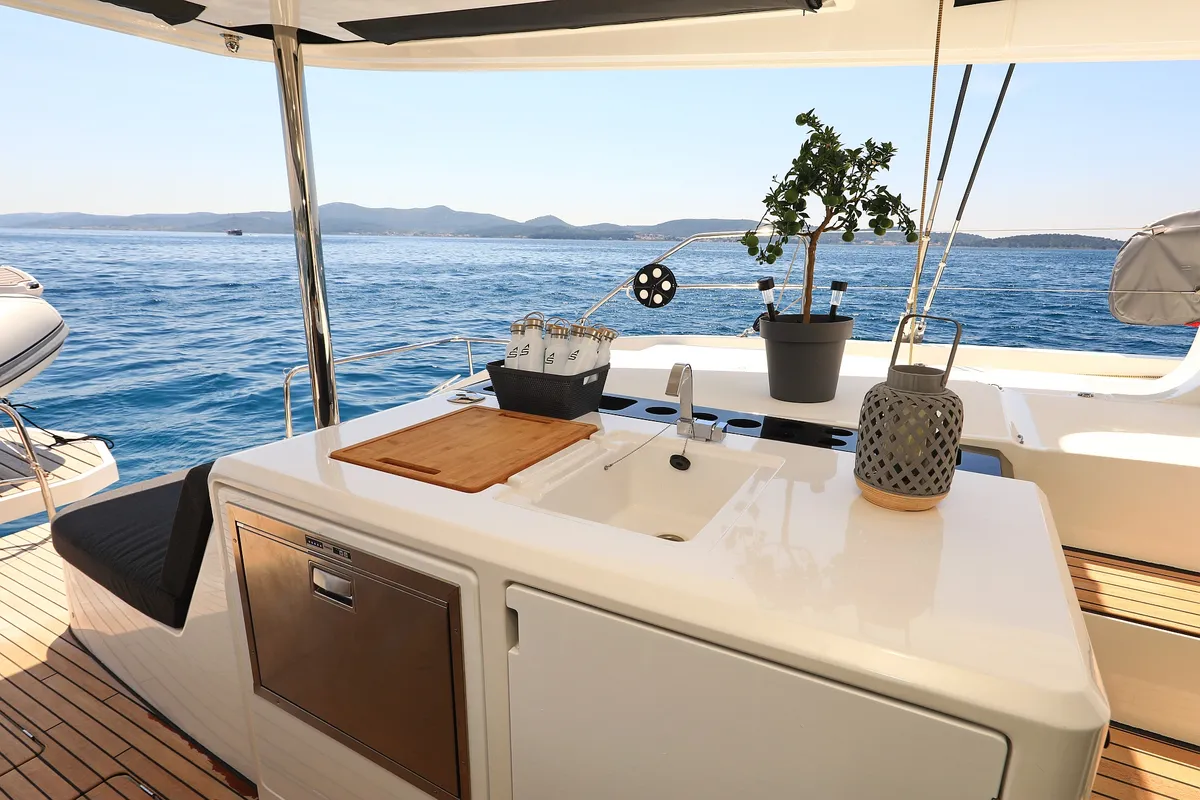 Deck of NOMAD, a Lagoon 55 catamaran at Split, Croatia