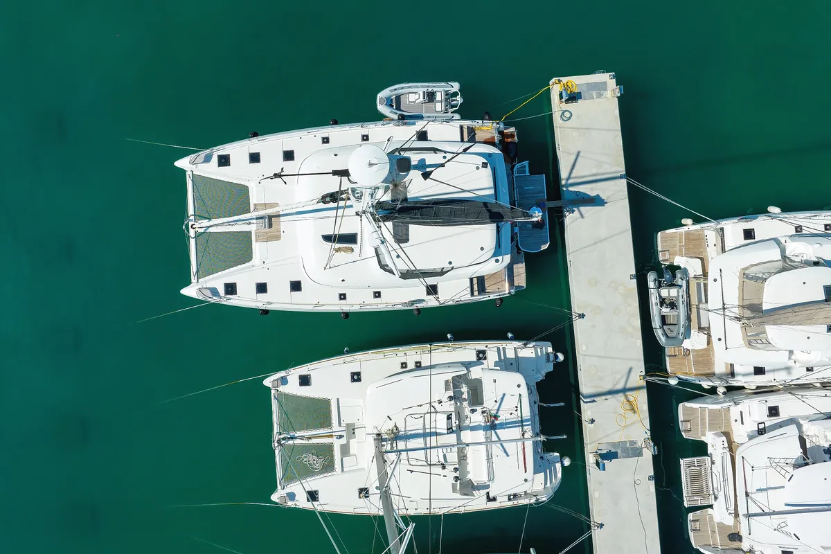 Exterior view of NOMAD, a Lagoon 55 catamaran at Split, Croatia
