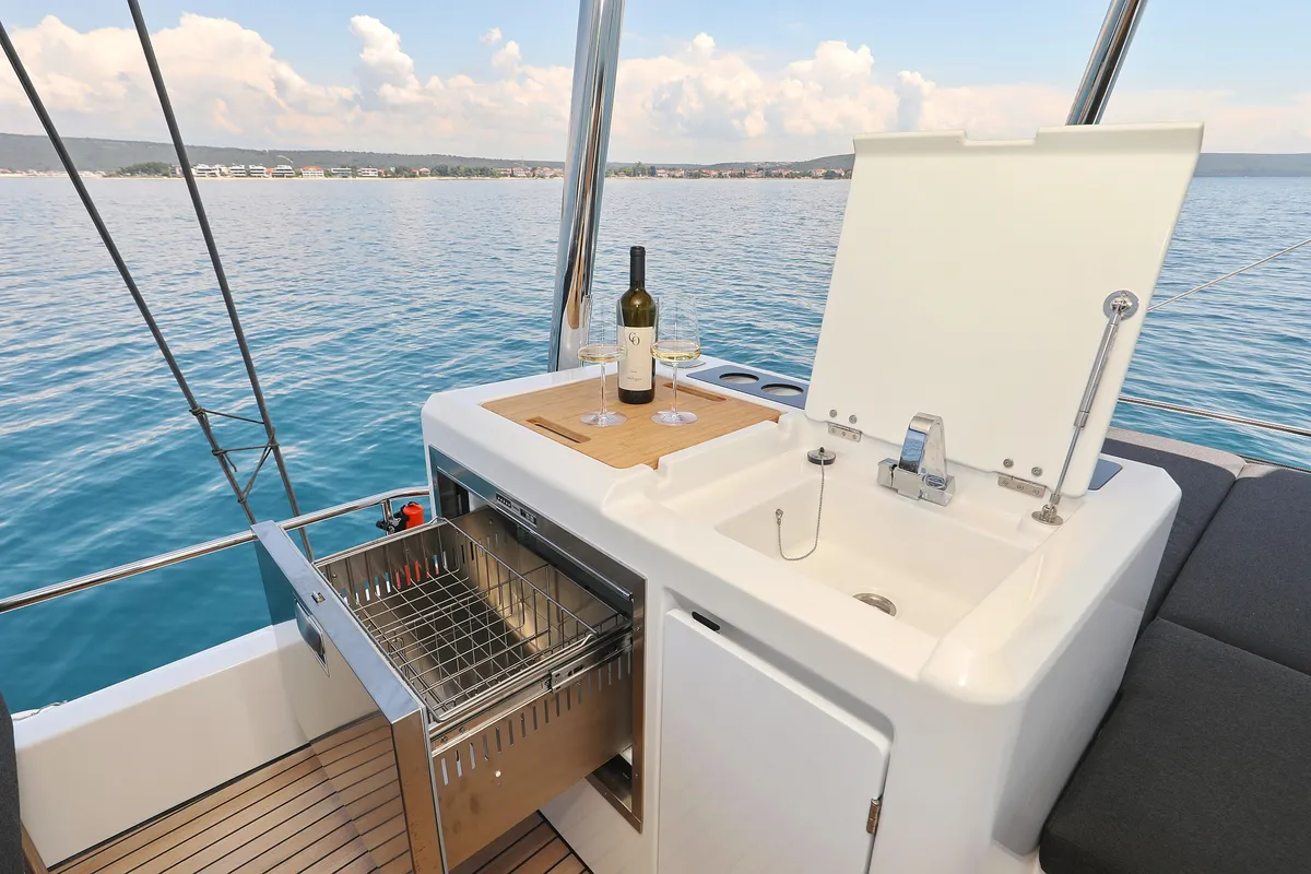 Deck of NOMAD, a Lagoon 55 catamaran at Split, Croatia