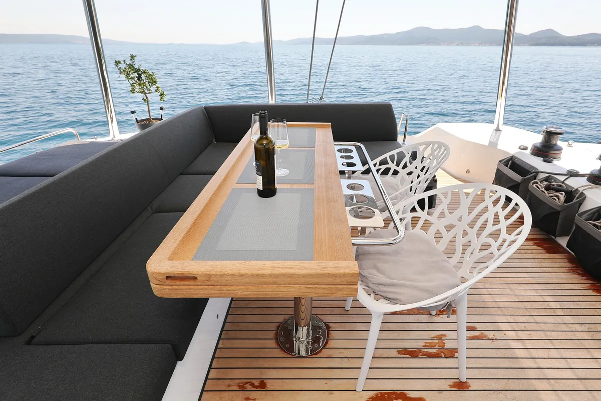 Deck of NOMAD, a Lagoon 55 catamaran at Split, Croatia