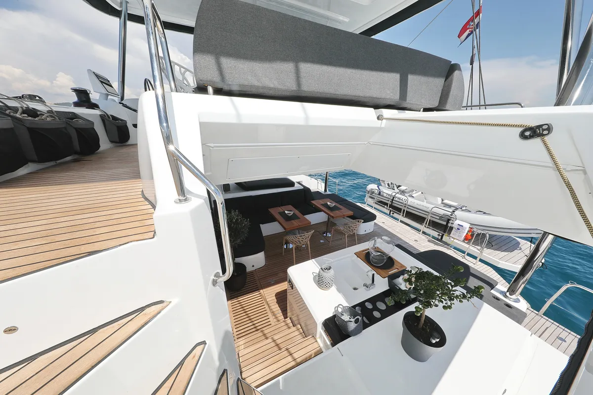 Deck of NOMAD, a Lagoon 55 catamaran at Split, Croatia