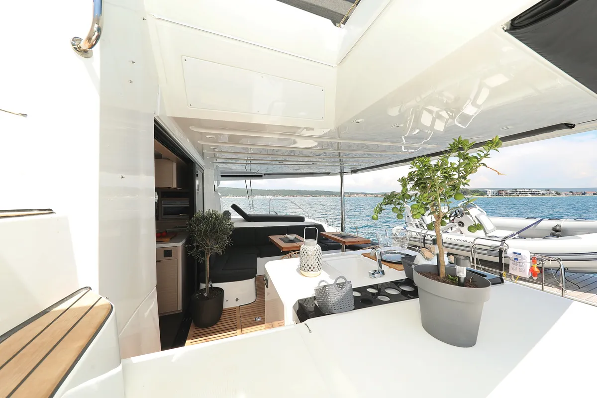 Deck of NOMAD, a Lagoon 55 catamaran at Split, Croatia