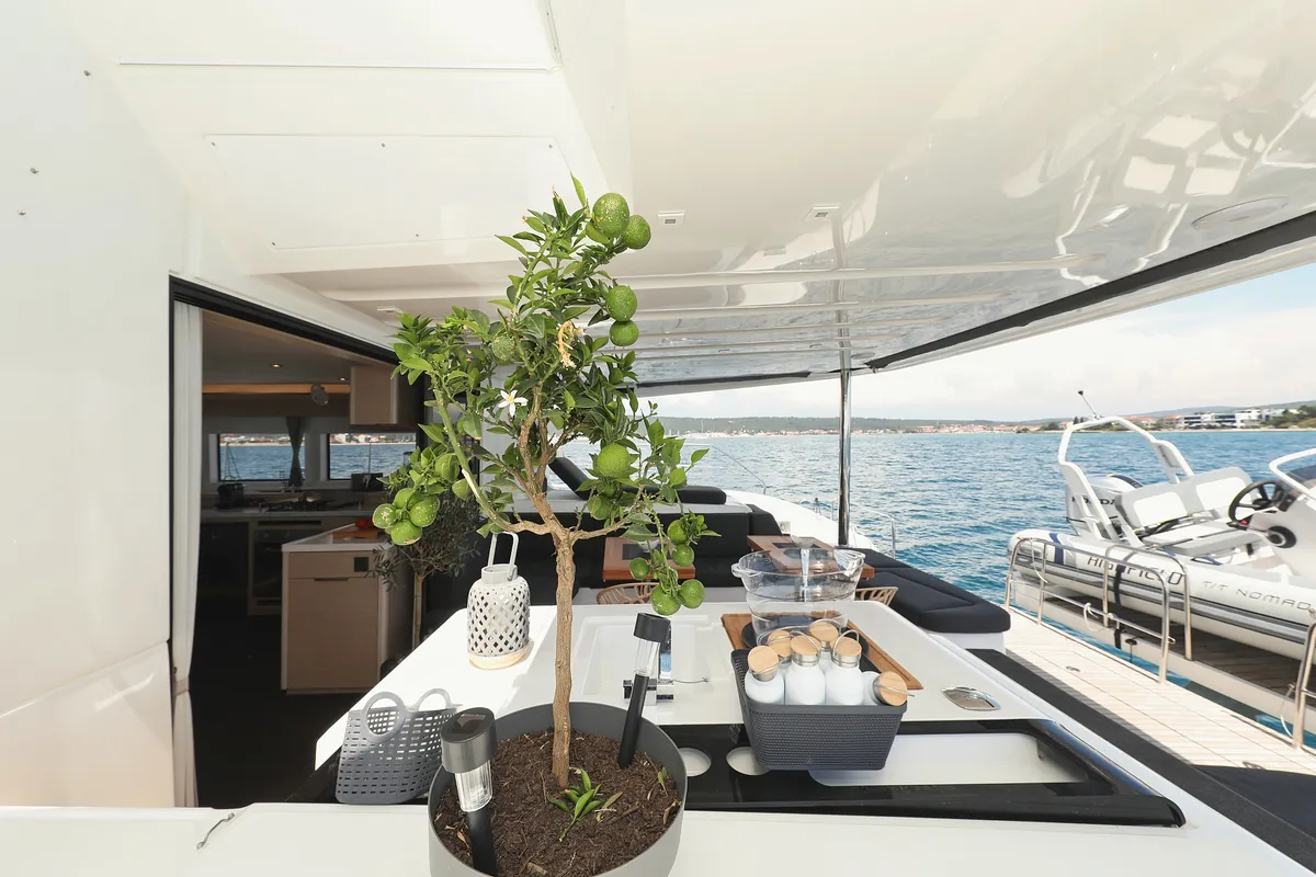 Deck of NOMAD, a Lagoon 55 catamaran at Split, Croatia