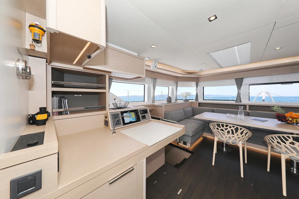 Salon of NOMAD, a Lagoon 55 catamaran at Split, Croatia