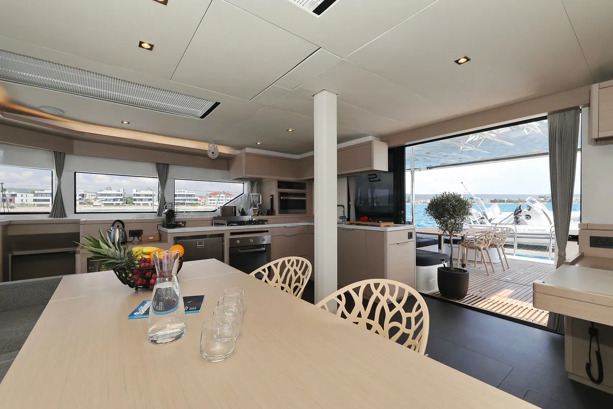Salon of NOMAD, a Lagoon 55 catamaran at Split, Croatia