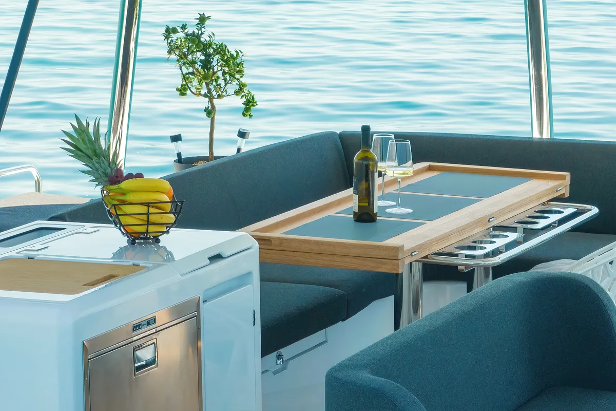 Deck of NOMAD, a Lagoon 55 catamaran at Split, Croatia
