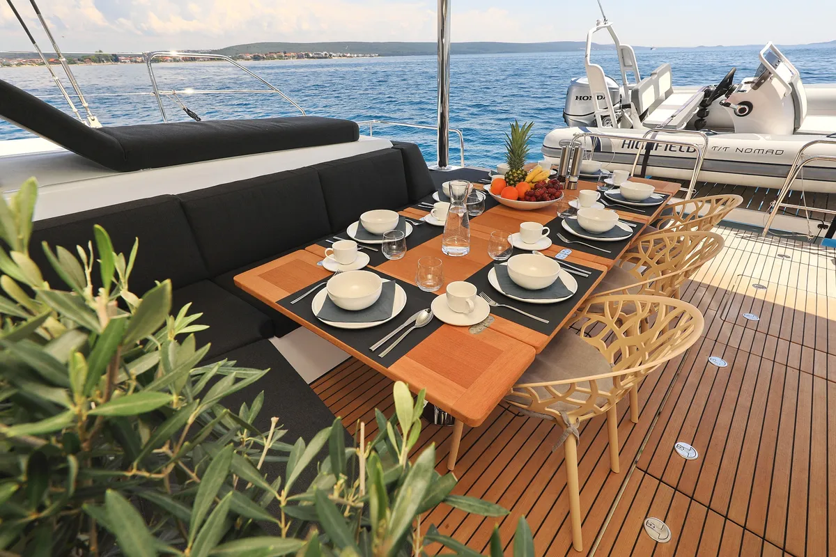 Deck of NOMAD, a Lagoon 55 catamaran at Split, Croatia