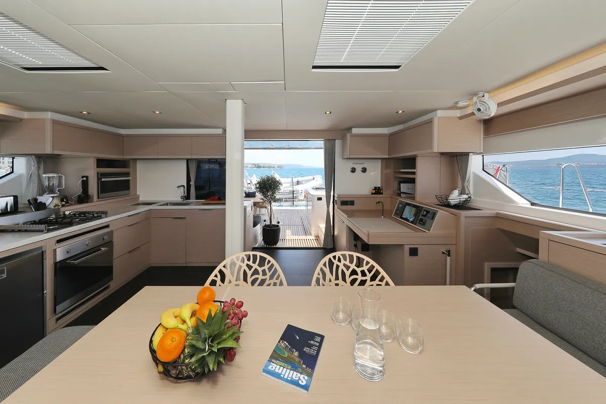 Salon of NOMAD, a Lagoon 55 catamaran at Split, Croatia