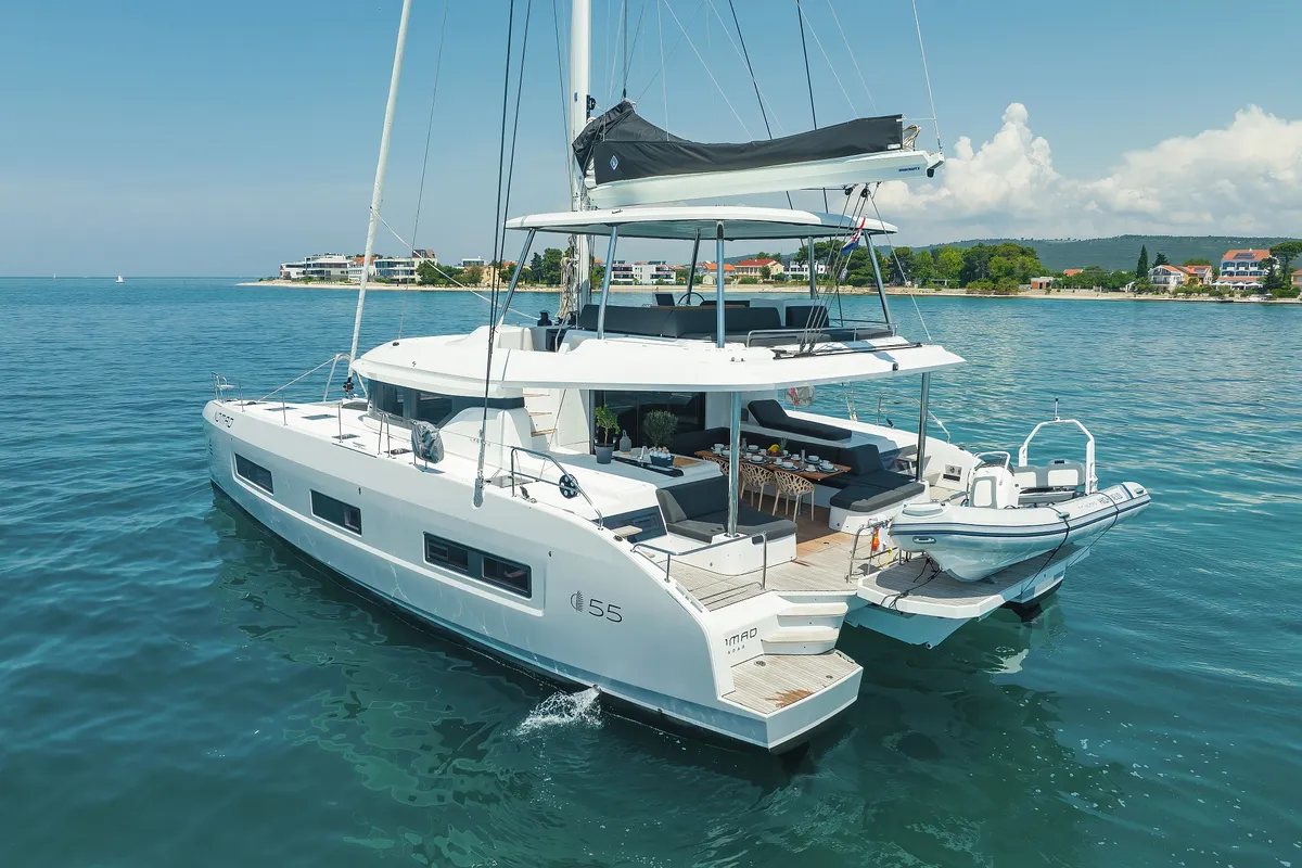 Exterior view of NOMAD, a Lagoon 55 catamaran at Split, Croatia